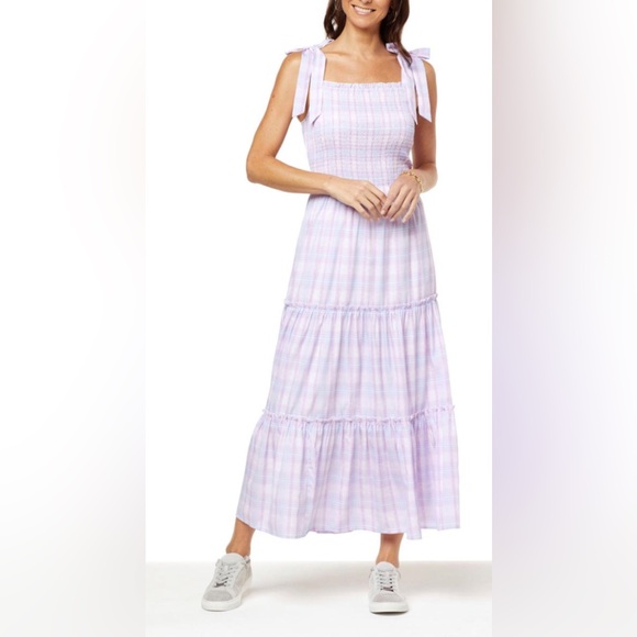 NWT Lacey Chabert Lavender Plaid Maxi Dress size large 🪻🪻🪻🪻 A - Picture 3 of 9